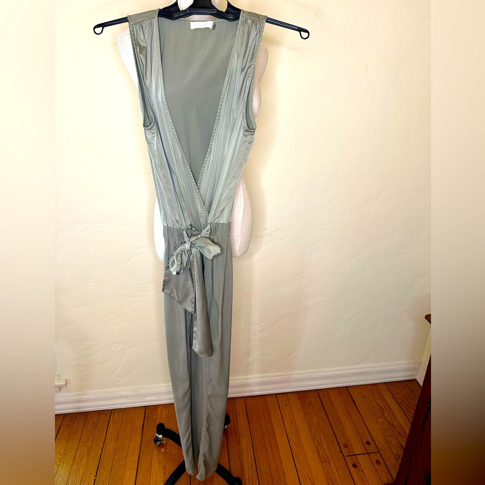 Ramy Brook 95% silk 5% spandex sage green jumpsuit with belt Size P